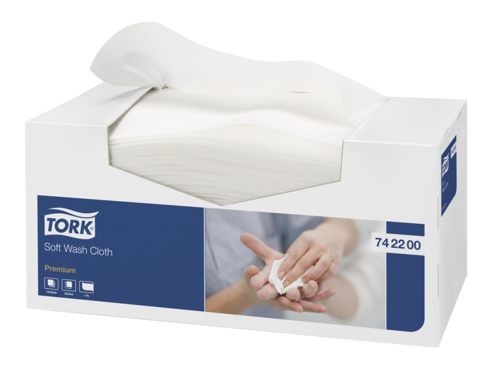 Tork Premium Soft Wash Cloth 742200 1 Ply White 135 Sheets Per Box Carton of 8