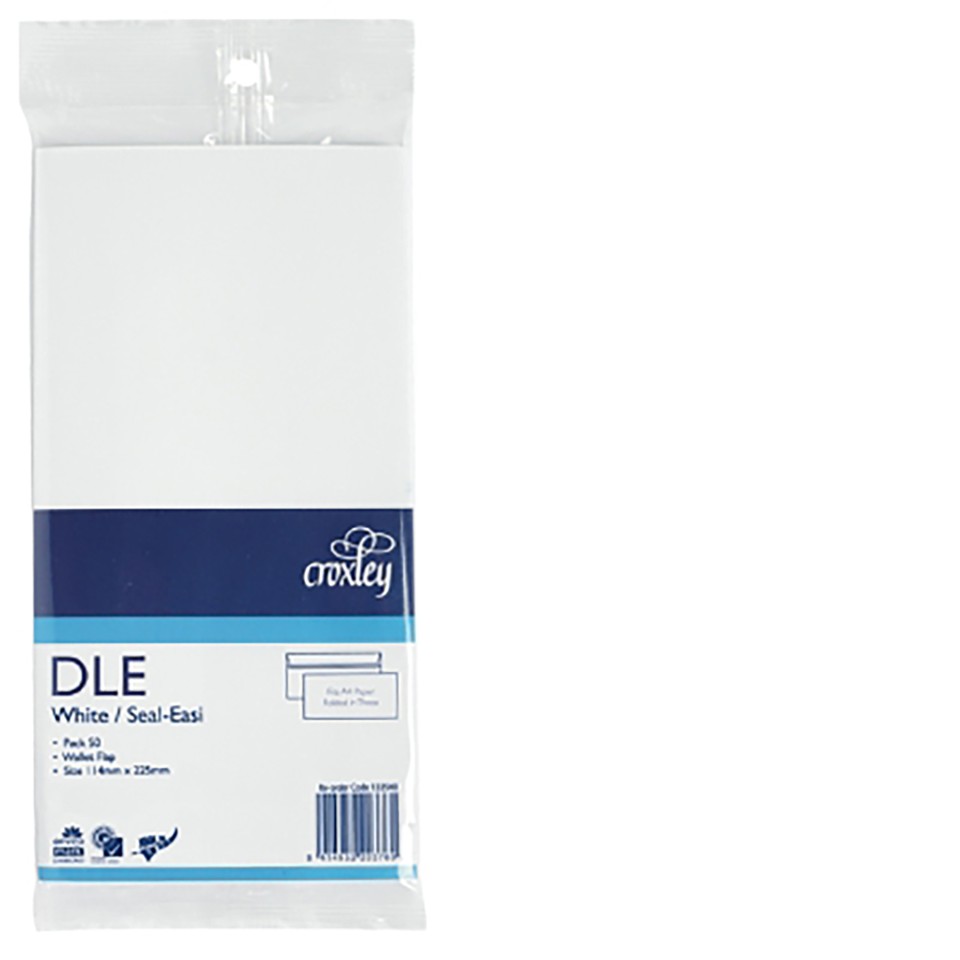 Croxley Envelope Seal Easi DLE 114mm x 225mm White Pack 50