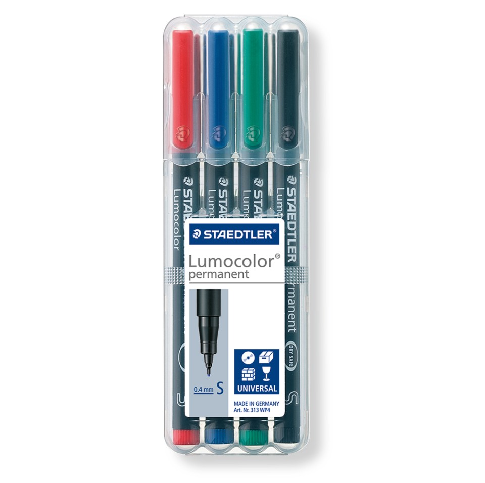 Staedtler Lumocolor Universal Pen Permanent S Assorted Colours Pack 4