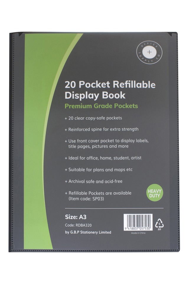 OSC Refillable Display Book 20 Pocket A3 Black