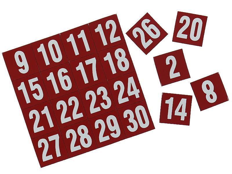 Quartet Magnetic Dates 25x25mm 1 To 31 Red