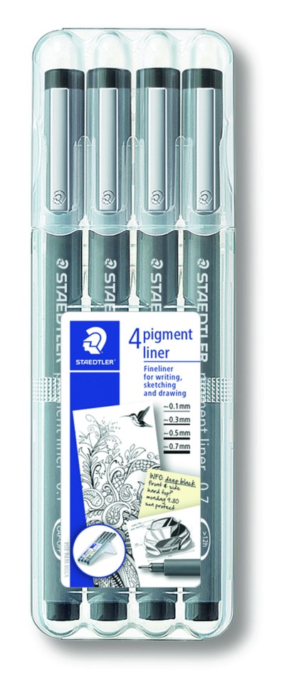 Staedtler Pigment Liner 308 Fineliner Pens Black Pack 4