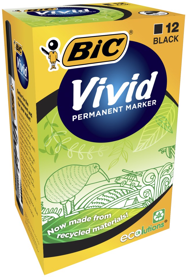 Bic Eco Vivid Permanent Marker 4.95mm Black Box 12