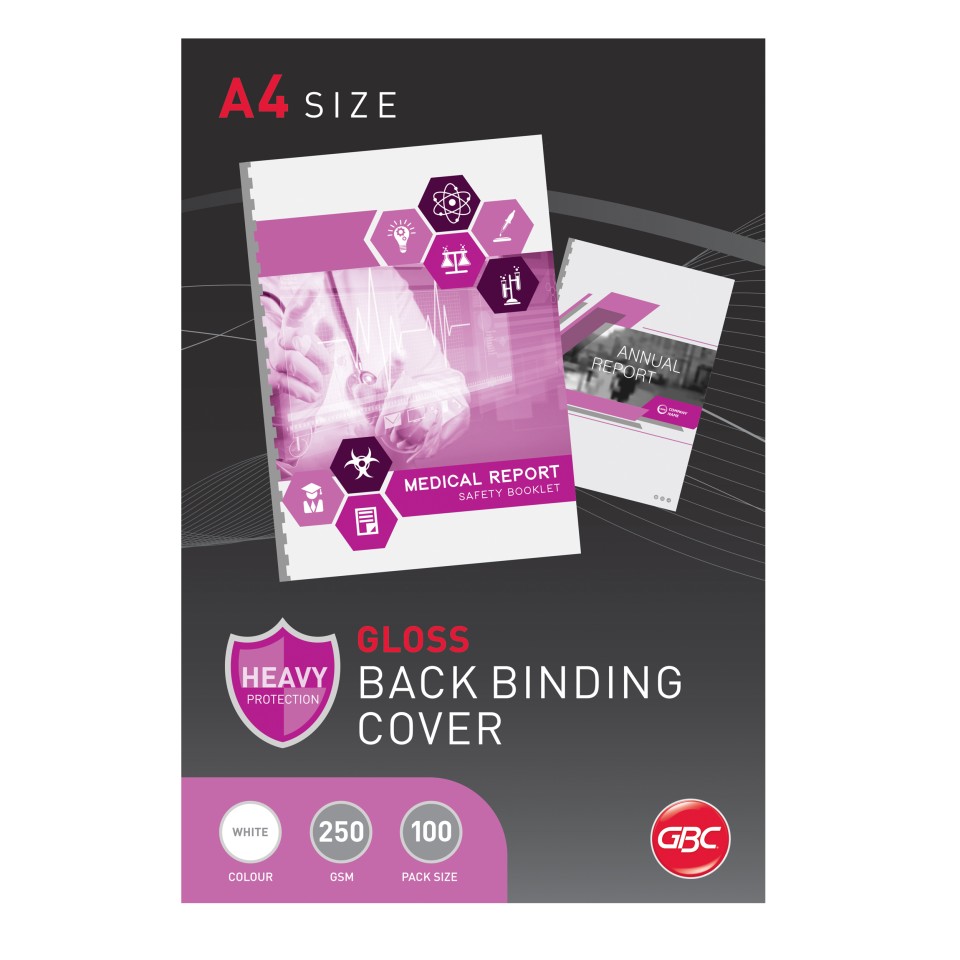 GBC Back Binding Cover Gloss A4 250gsm White Pack 100