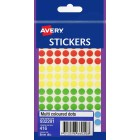 Avery Multi-Purpose Stickers Circle 932291 18mm Assorted Colours Pack 416 image
