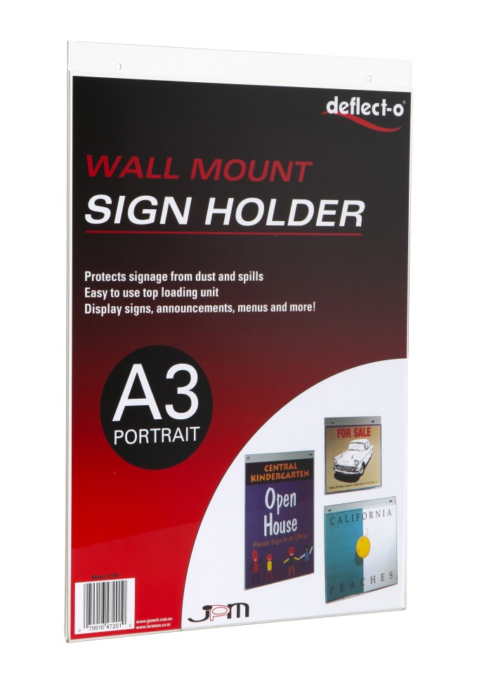 Deflecto Sign/Menu Holder Wall Mounted Portrait A3 Clear