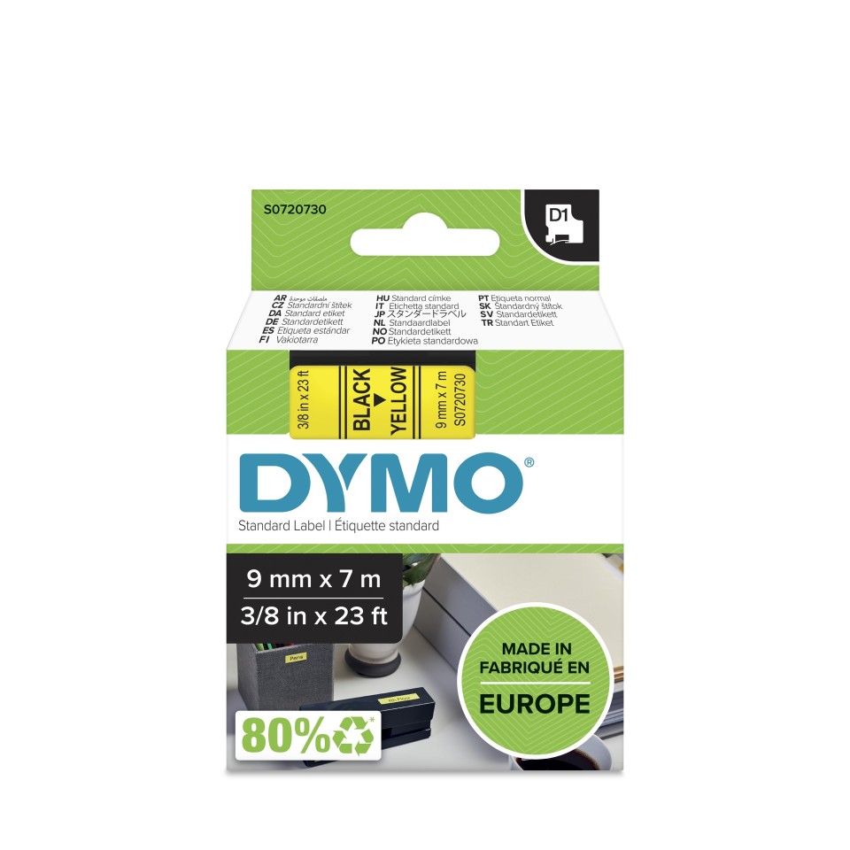 Dymo D1 Labelling Tape 9mmx7m Black On Yellow