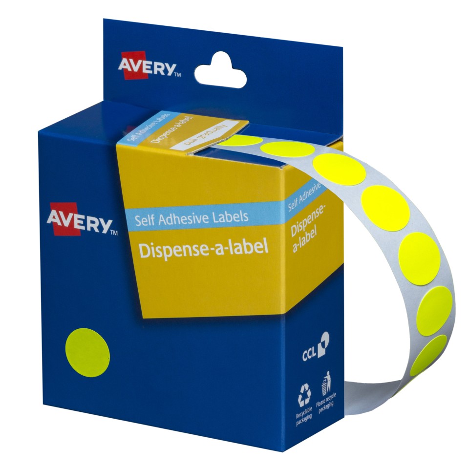Avery Dot Stickers Dispenser 937294 14mm Diameter Fluoro Yellow Pack 700