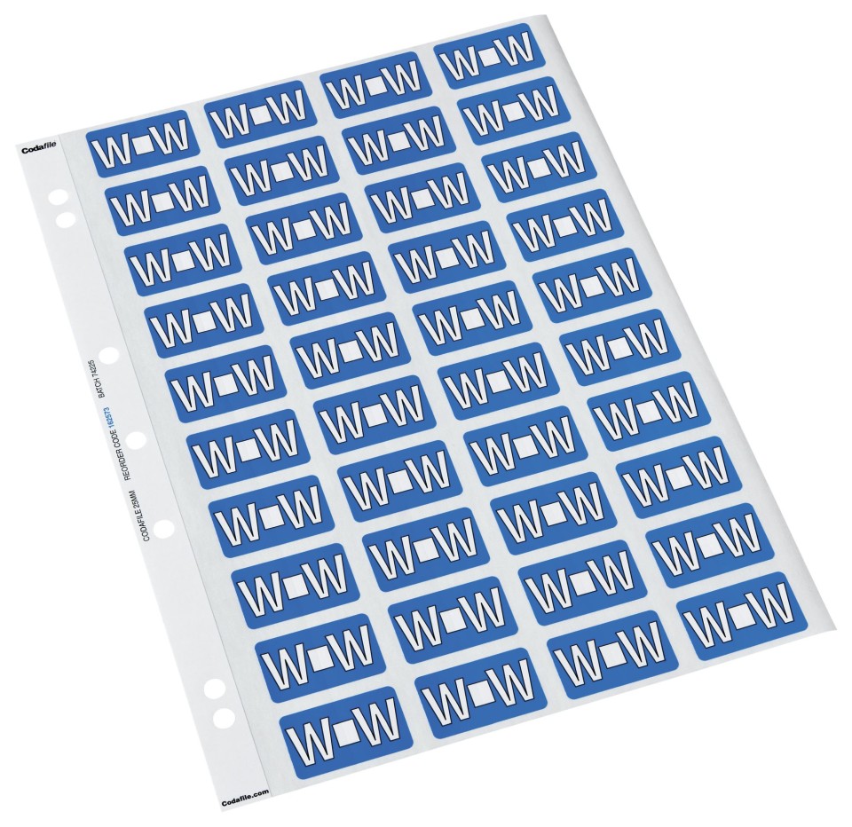 Codafile Lateral File Labels Alpha Letter W 25mm Pack 1 Sheet