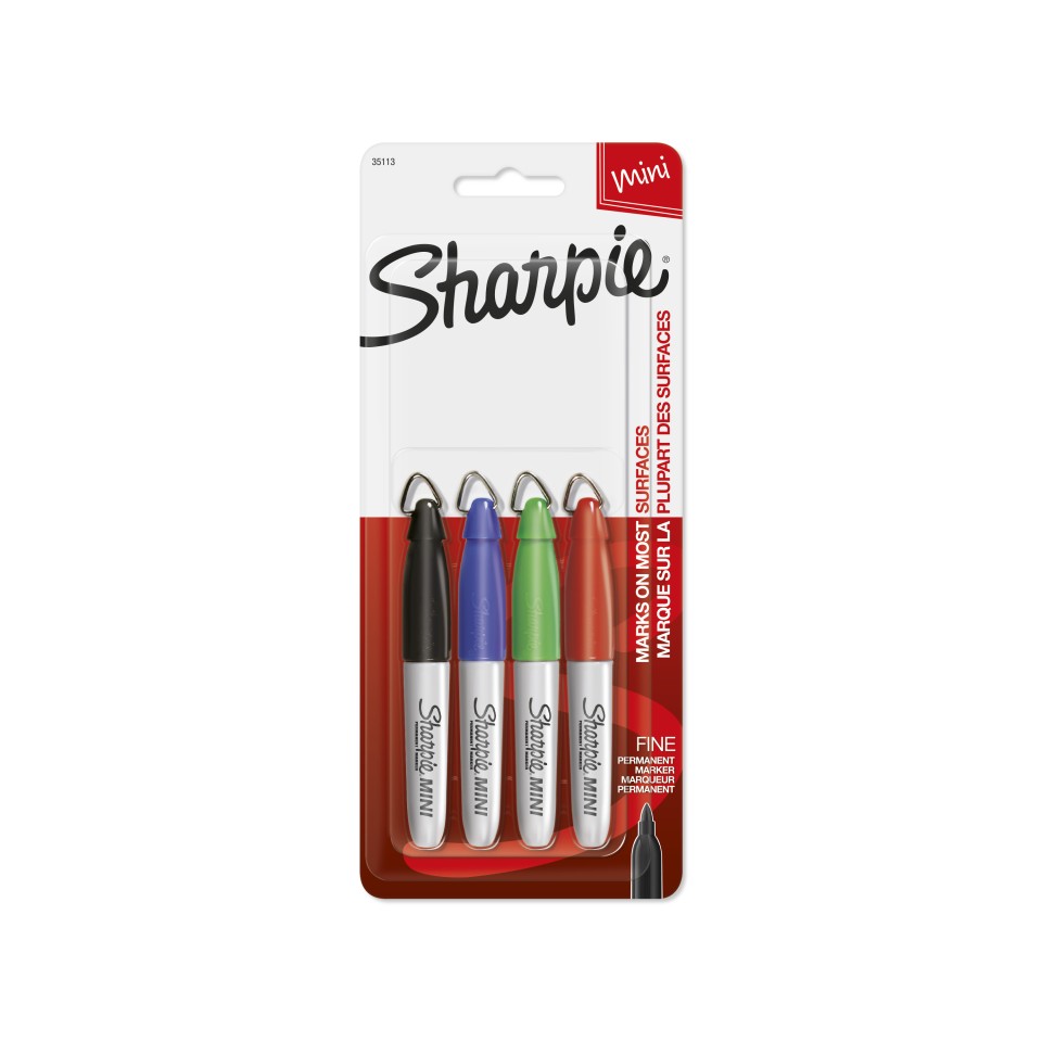 Sharpie Mini Permanent Marker Fine Assorted Colours Pack 4
