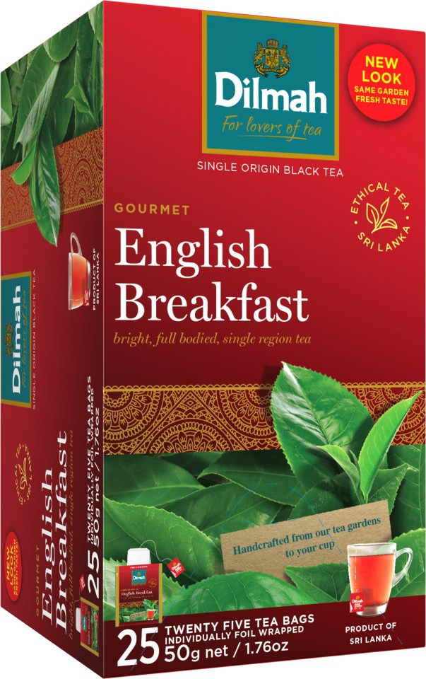Dilmah Speciality English Breakfast Foil Enveloped Tagged Tea Bags Pack 25