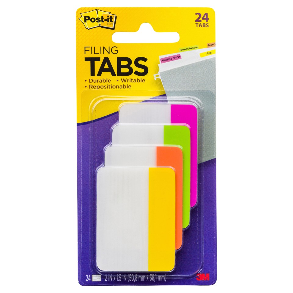 Post-it Filing Tabs 686-PLOY 50x38mm Assorted Colours Pack 4