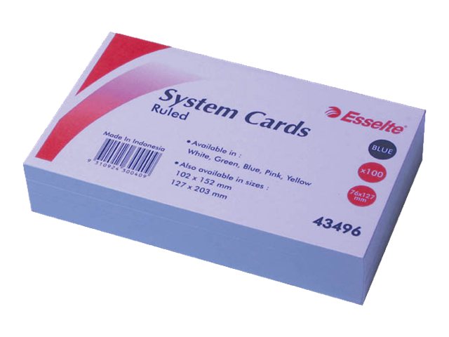 Esselte System Cards Ruled 127 x 76mm (5 x 3) Blue Pack 100