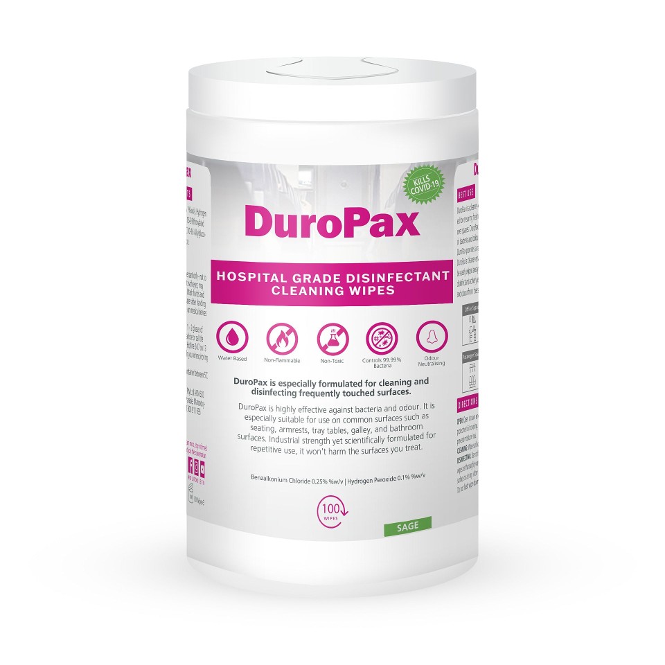 DuroPax Disinfectant Cleaning Wipes Tub of 100