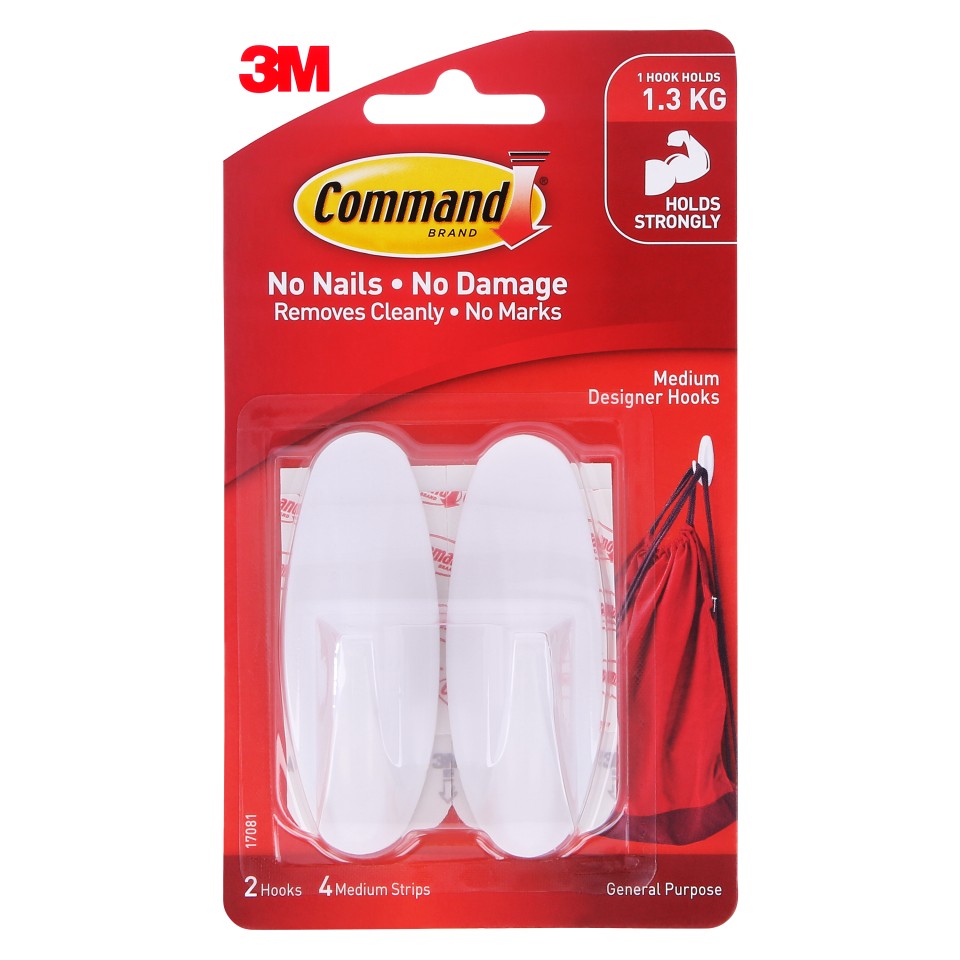 3M Command Wire Hooks 17081 Medium 1kg White Pack 2