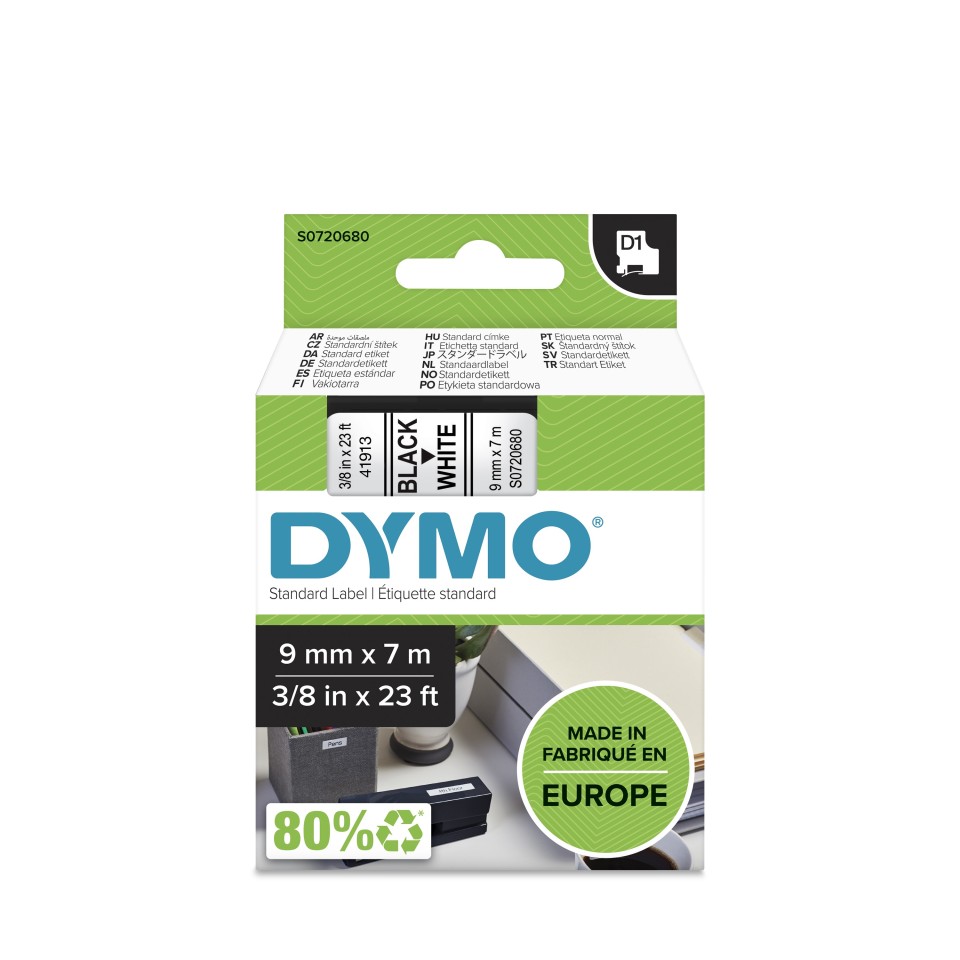 Dymo D1 Labelling Tape 9mmx7m Black On White