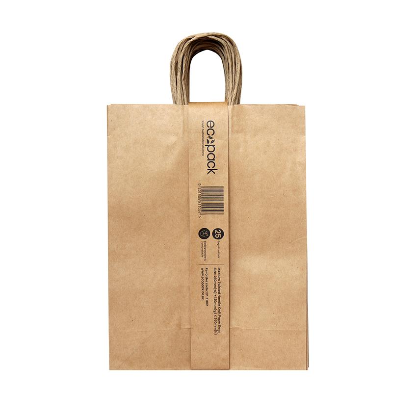Ecopack Paper Bags Twisted Handle EP-THO52 Medium 260x120x360mm Brown Pack 25