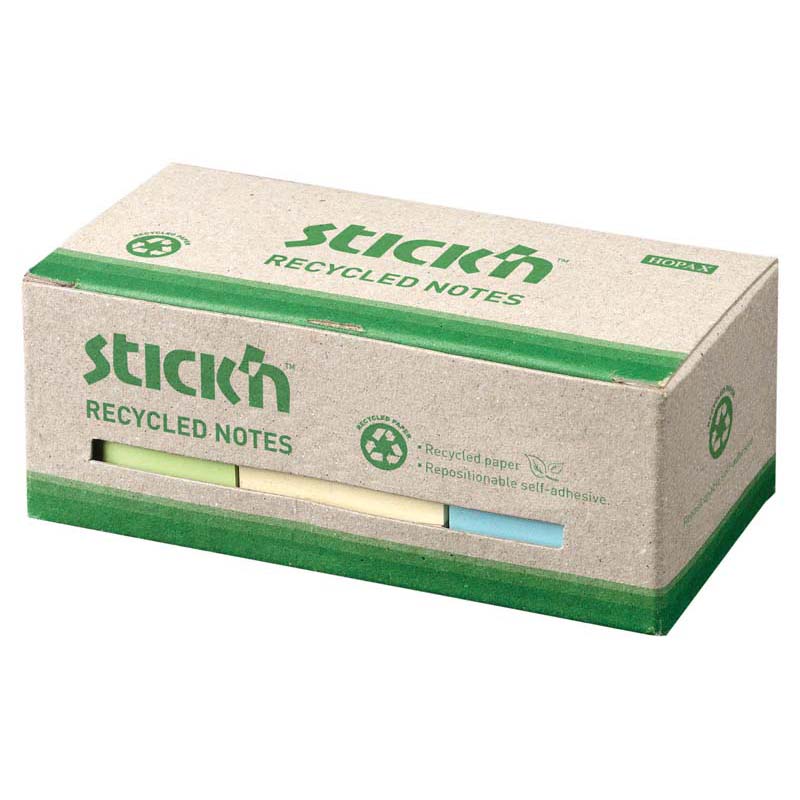 Stick'n Self-Adhesive Notes Recycled 38x50mm 100 Sheet Assorted Colours Box 12