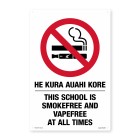 Te Reo Safety Sign Auahi Kore - This School Is Smokefree And Vapefree At All Times image
