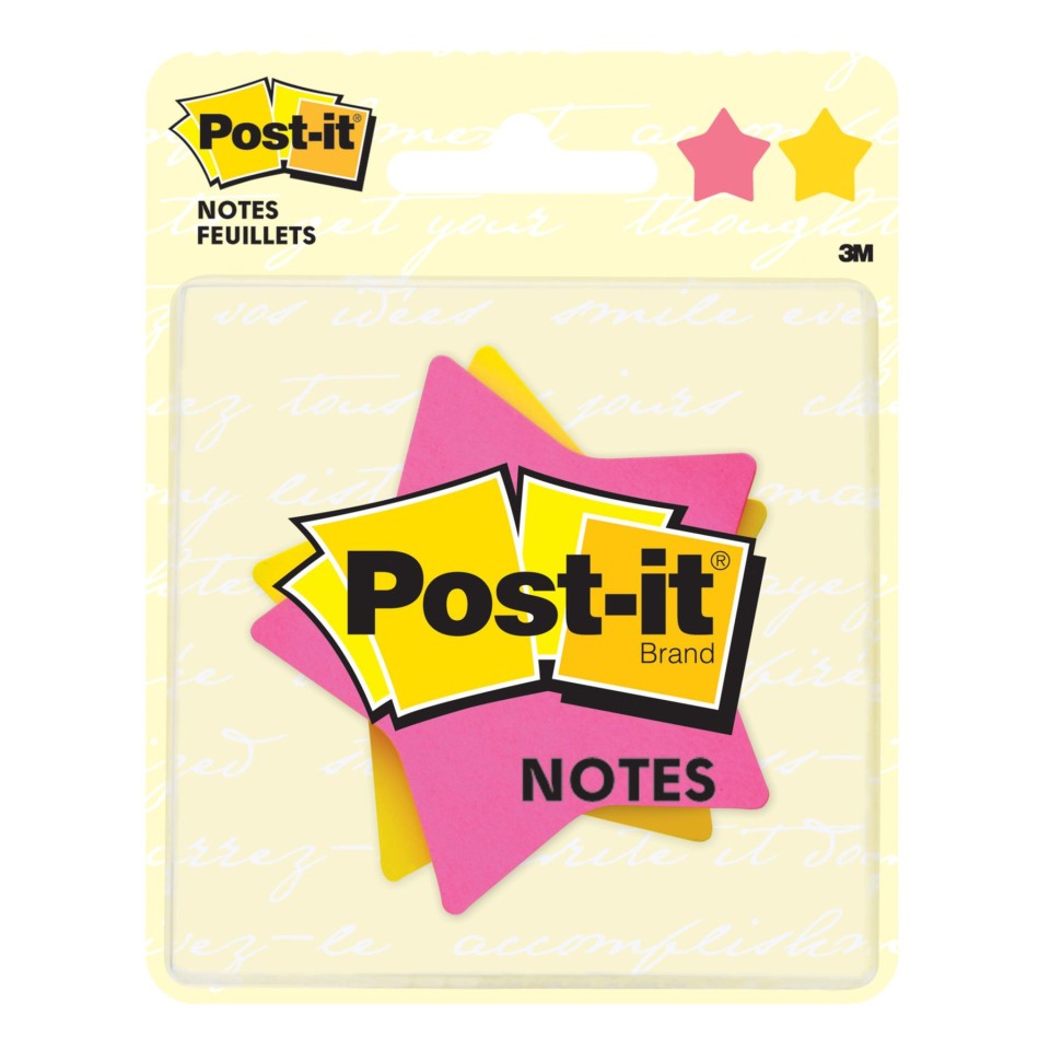 Post-it Notes Star Shape Assorted Brights 73 x 71mm Pack 2
