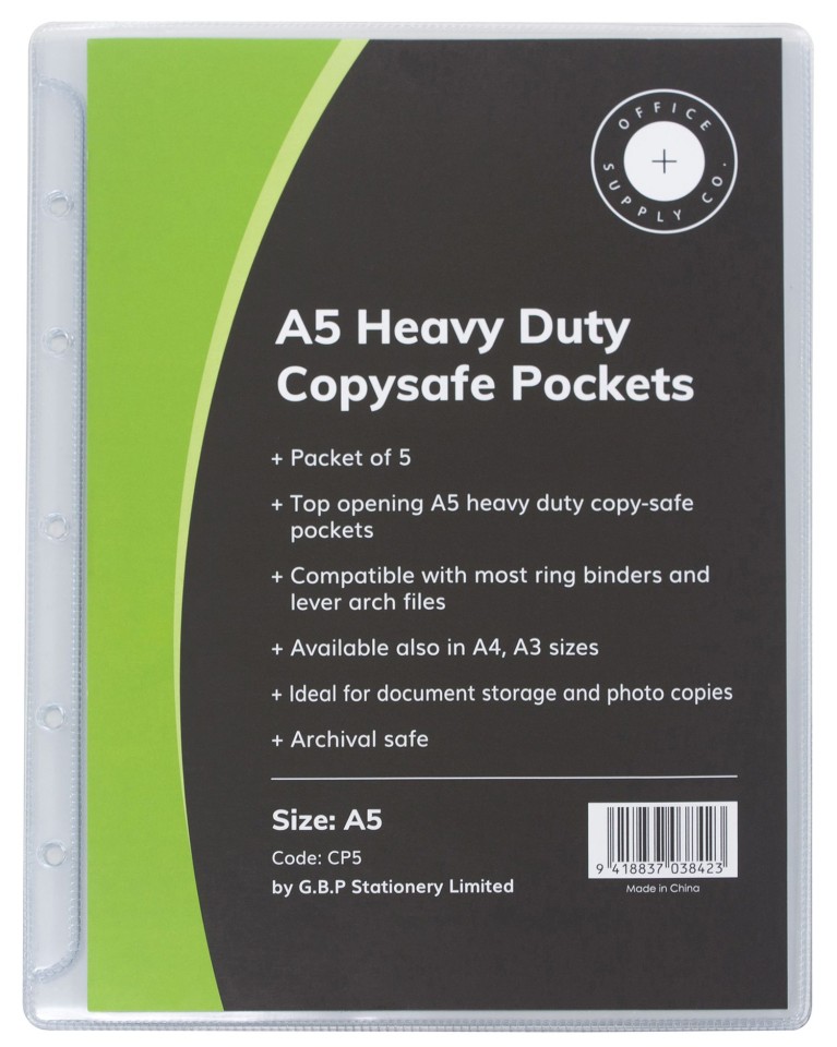 OSC Copysafe Sheet Protector Pockets Heavy Duty A5 Pack 5