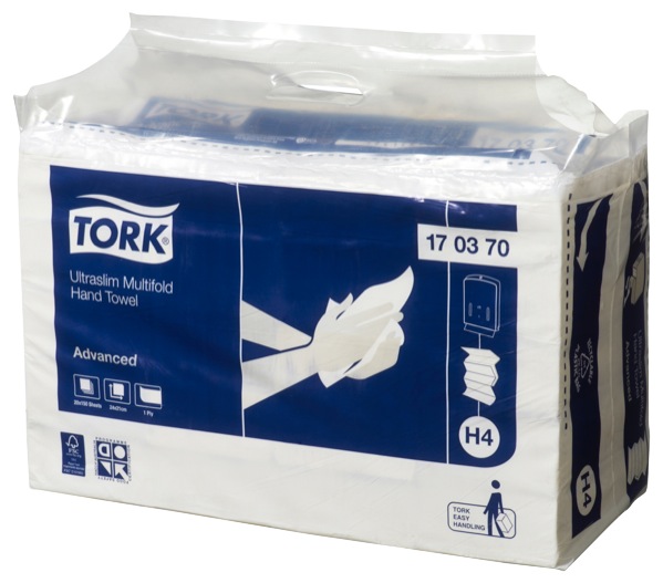 Tork Hand Towel Ultraslim Multifold Advanced 1 Ply 170370 H4 150 Sheets White Carton 20