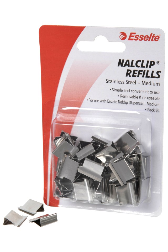 Esselte Nalclip Dispenser Refills Stainless Steel Medium Pack 50