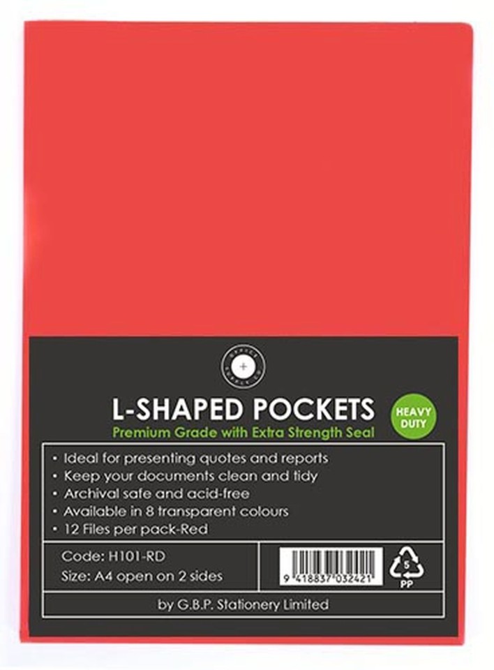 OSC L Shaped Pockets Heavy Duty A4 Red Pack 12