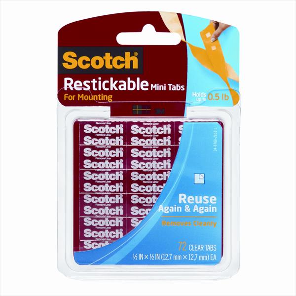 Scotch Mounting Tabs Restickable Mini 1.3 x 1.3cm Pack 72