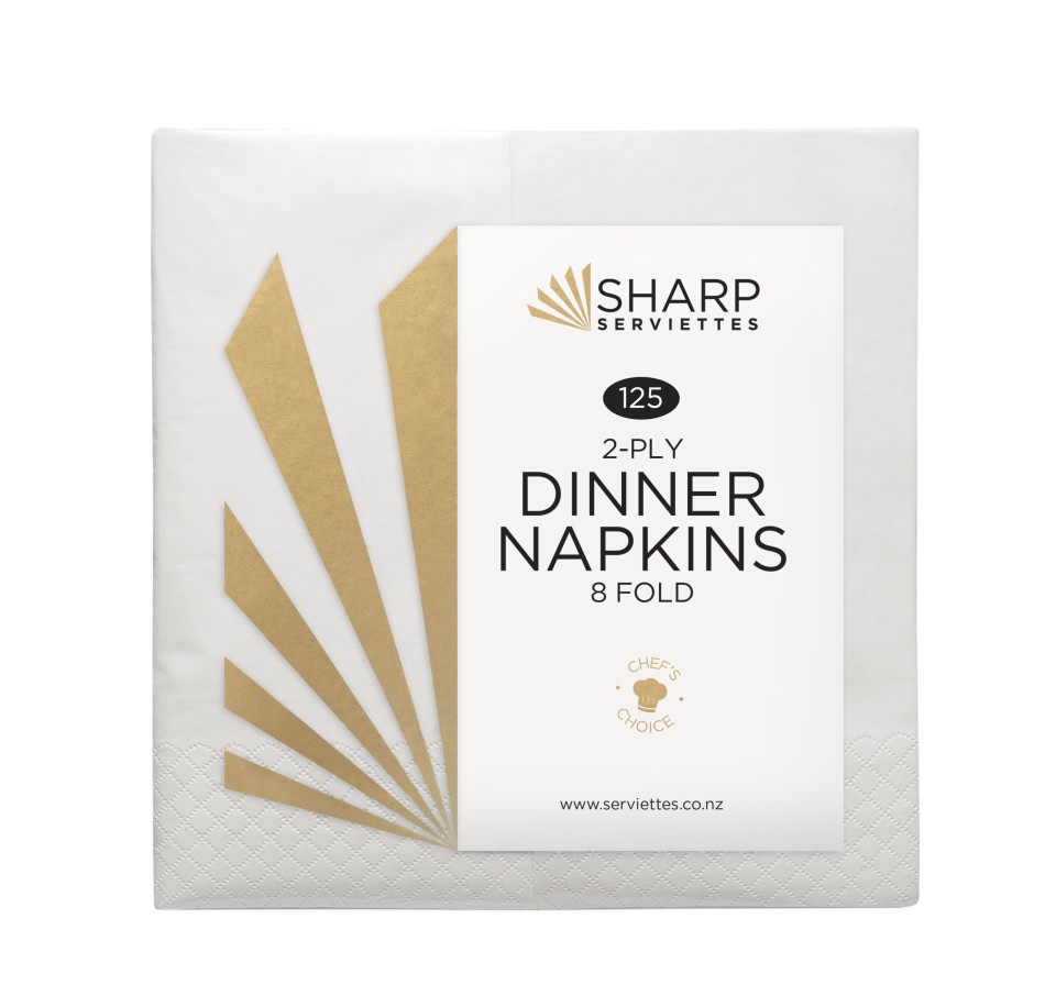Sharp Dinner Napkin 2 Ply 8 Fold White Carton 1500