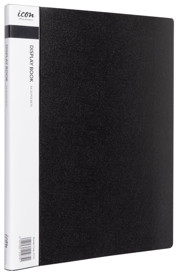 Icon Display Book With Insert Spine A4 20 Pocket Black
