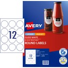 Avery Round Labels Laser Inket Printer 980001/L7105 60mm 12 Per Sheet Gloss White Pack 120 Labels image