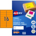 Avery Shipping Labels Laser Printer High Vis 35972/L7162FO 99.1x34mm Fluoro Orange Pack 400 Labels image