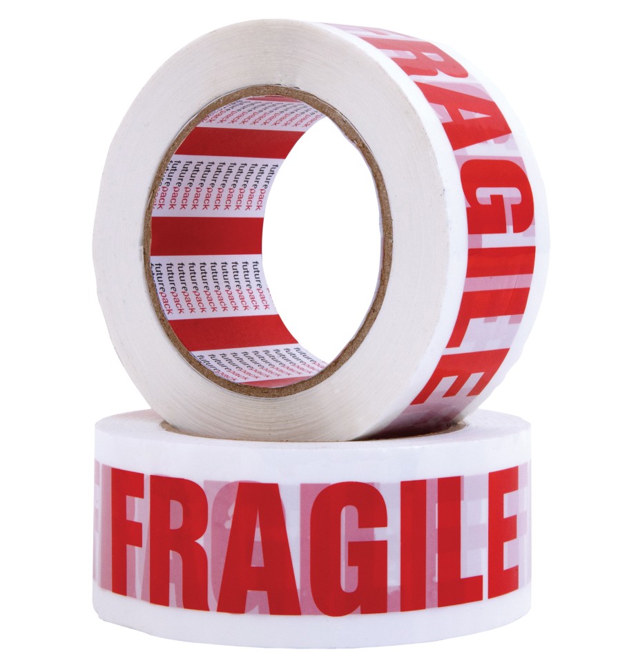 Printed Tape Fragile Handle With Care 48mmx100m Red/White Roll