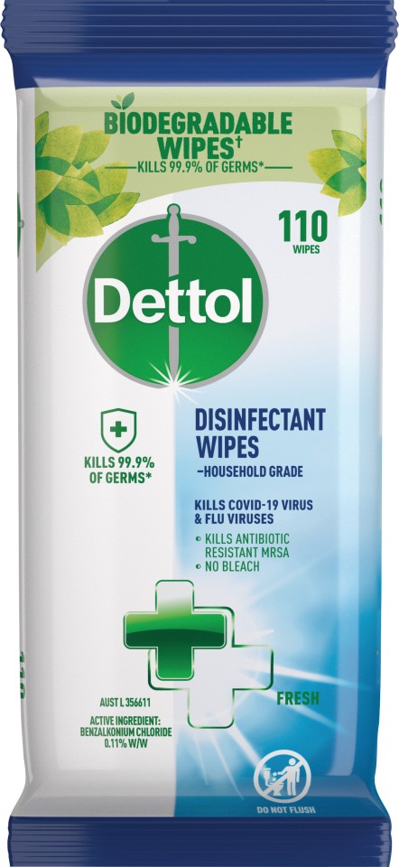 Dettol Multipurpose Disinfectant Wipes Fresh Household Grade 110 Pack