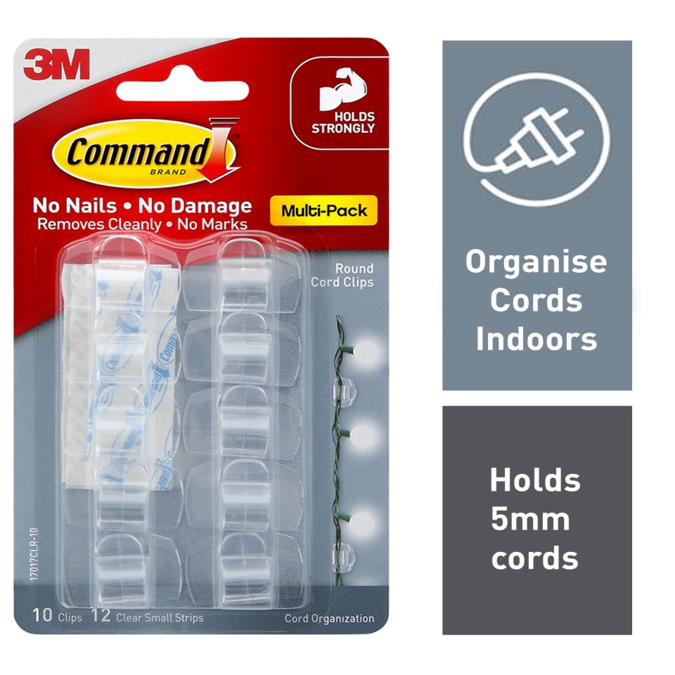 3M Command Cord Clips Value Pack Round Clear Pack 10
