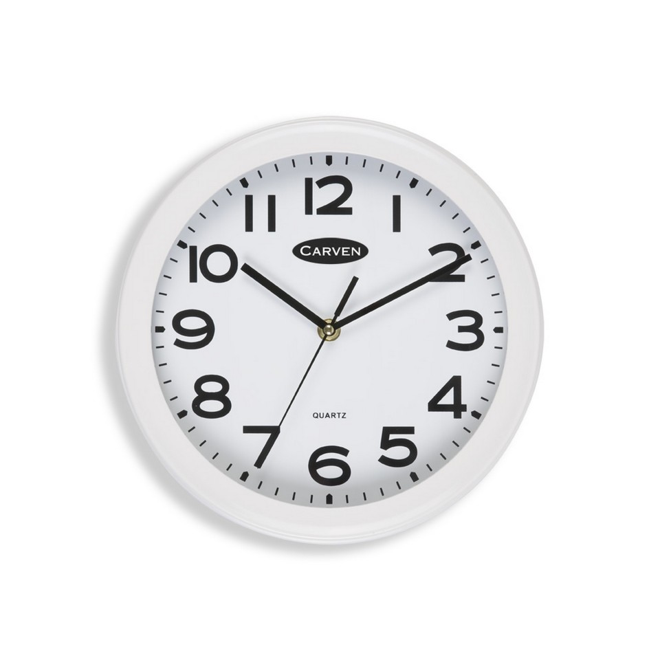Carven Wall Clock Glass Face Analogue 250mm White