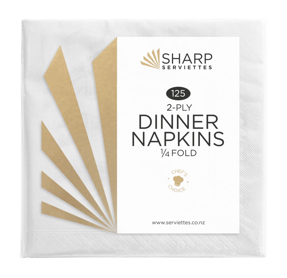 Sharp Dinner Napkins 2 Ply 4 Fold White Carton of 1500