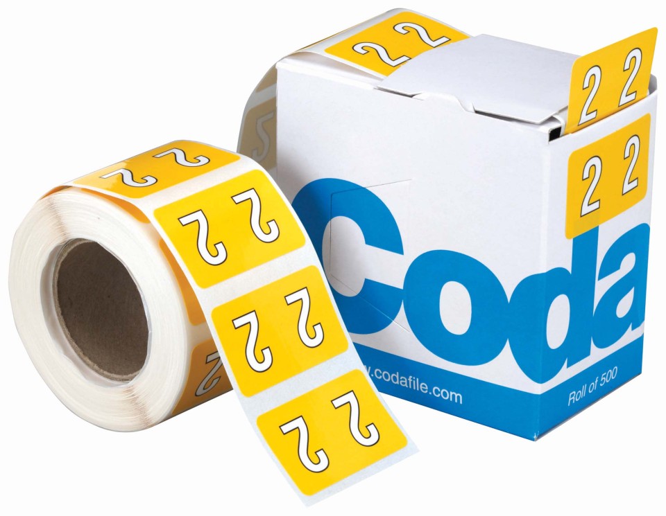 Codafile Numeric Lateral Labels Number 2 25mm Roll 500
