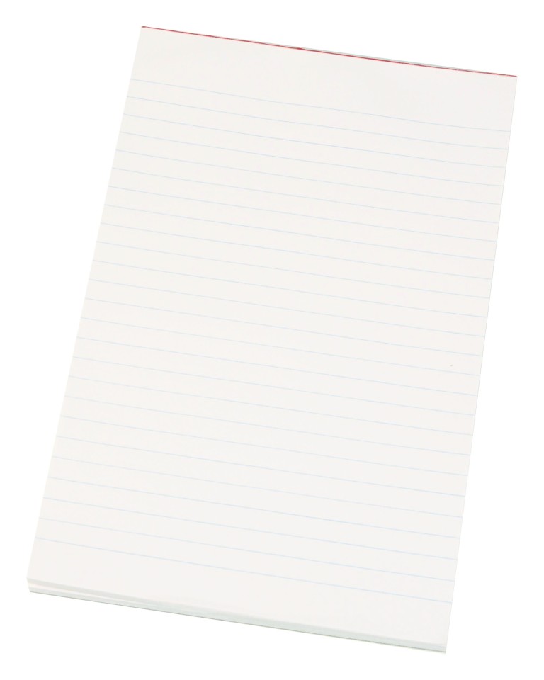 Quill Topless Writing Pad Ruled 8x5 Inch 50 Leaf White