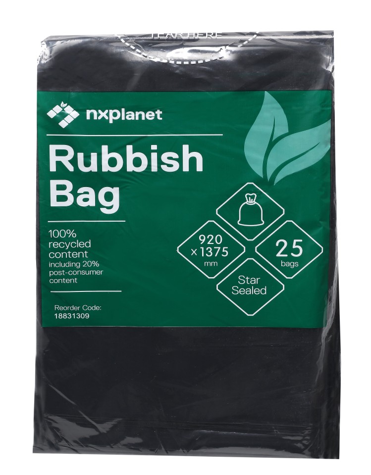 NXPlanet Rubbish Bag LDPE 120L 1375x90mm 30mu Black Pack of 25