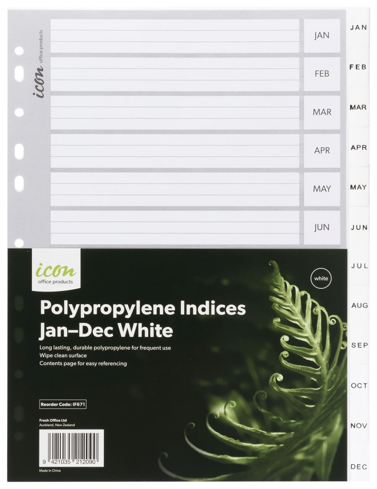 Icon Indices Polypropylene Jan-Dec A4 White