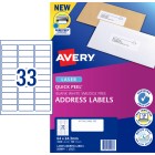 Avery Address Labels Sure Feed Laser Printer 959060/L7157 64x24.3mm 33 Per Sheet Pack 3300 Labels image
