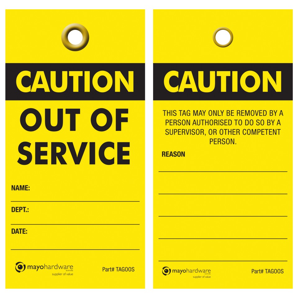 Caution Out Of Service Lockout Tags Pack/25