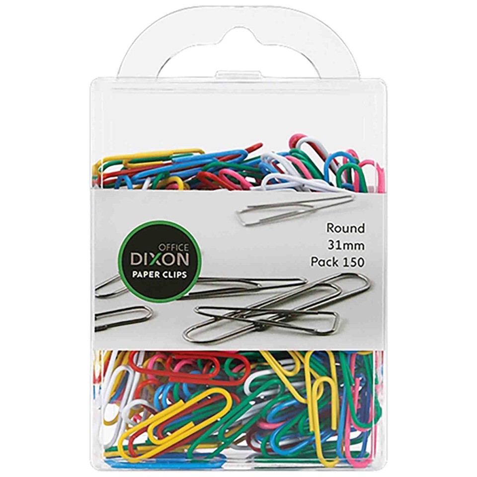 Dixon Paper Clips Round 31mm Coloured Pack 150
