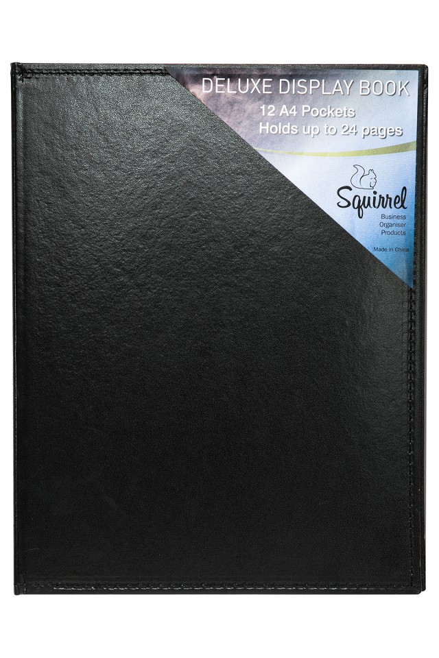 Squirrel Display Book Deluxe Leatherette A4 12 Pocket Black