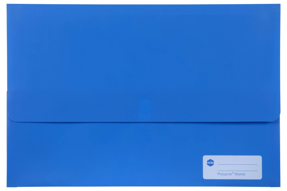 Marbig Polypick Document Wallet Polypropylene Hook And Loop Closure Foolscap Blue