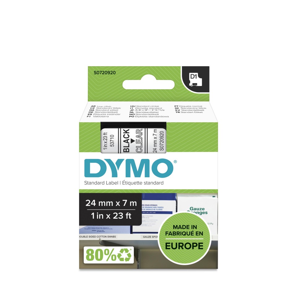 Dymo D1 Labelling Tape 24mmx7m Black On Clear