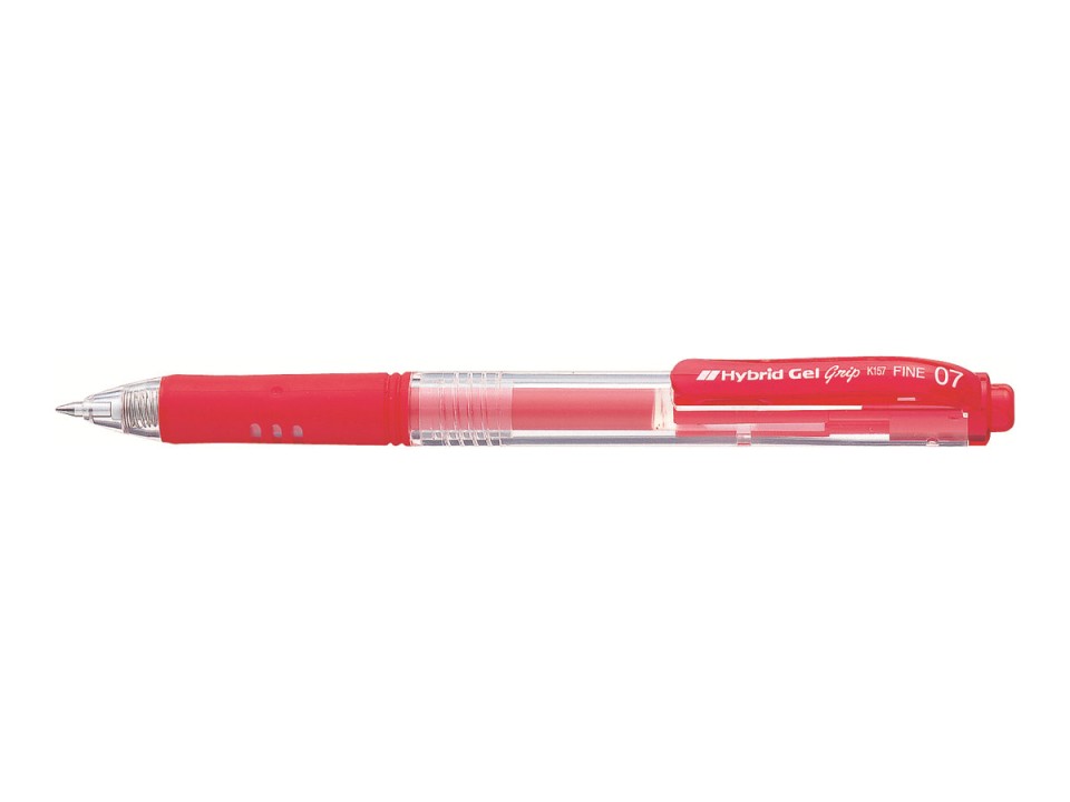 Pentel Hybrid Gel Grip Rollerball Pen K157 Retractable 0.7mm Red
