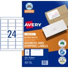 Avery Address Labels Sure Feed Inkjet Printer 936054/J8159 64x33.8mm 24 Per Sheet Pack 600 Labels image